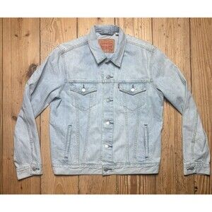 Levis Denim Trucker Jacket Jean Mens Medium Blue Denim Light Wash Casual